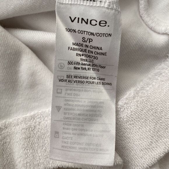 Vince Women’s Small white hoodie sweater cropped terry cloth drawstring pocket - Picture 6 of 6